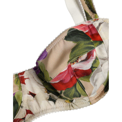 Dolce & Gabbana Beige Floral Balconcino Underwired Bra Underwear