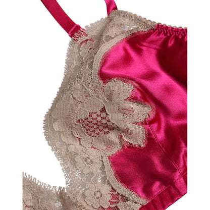 Dolce & Gabbana Magenta Floral Lace Silk Non Wire Bra Underwear