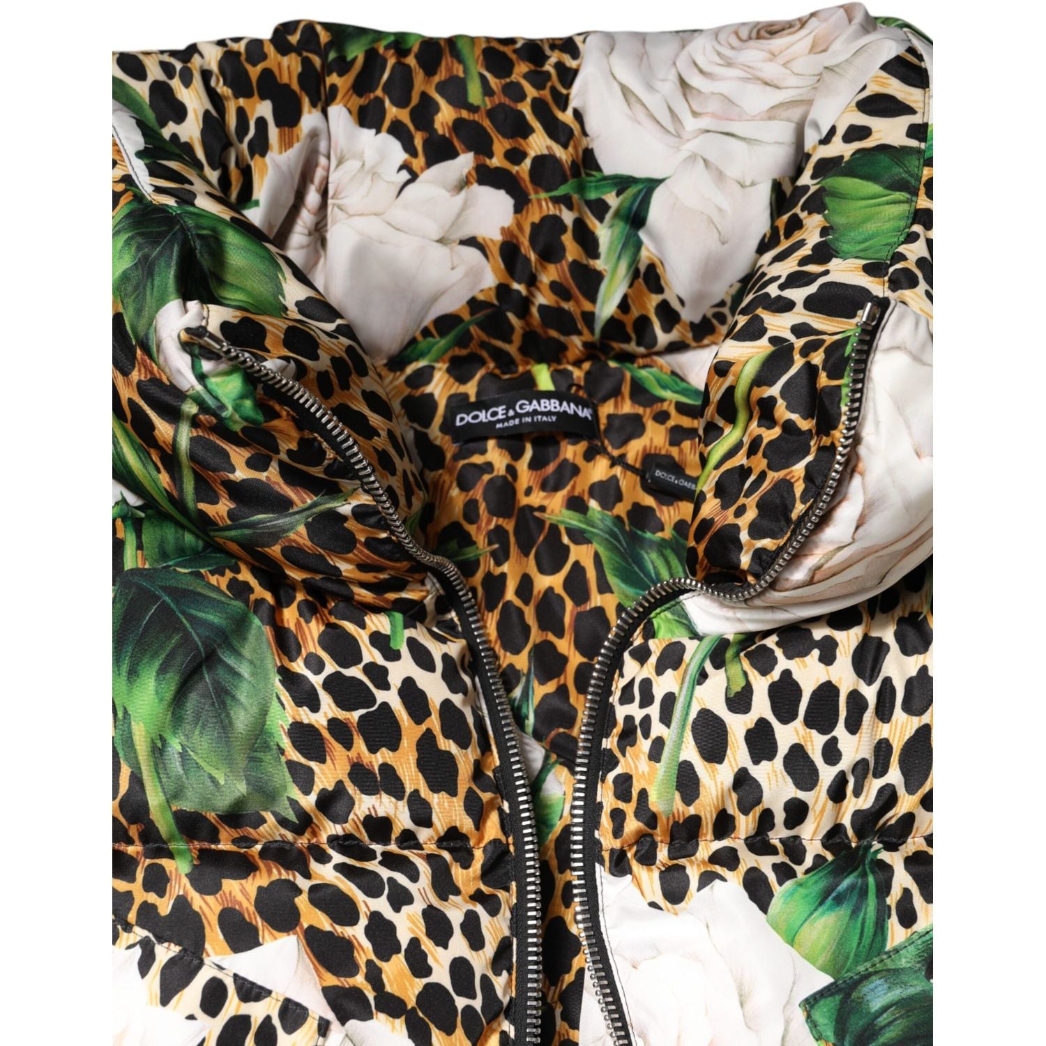 Dolce & Gabbana Multicolor Leopard Rose Puffer Quilted Jacket