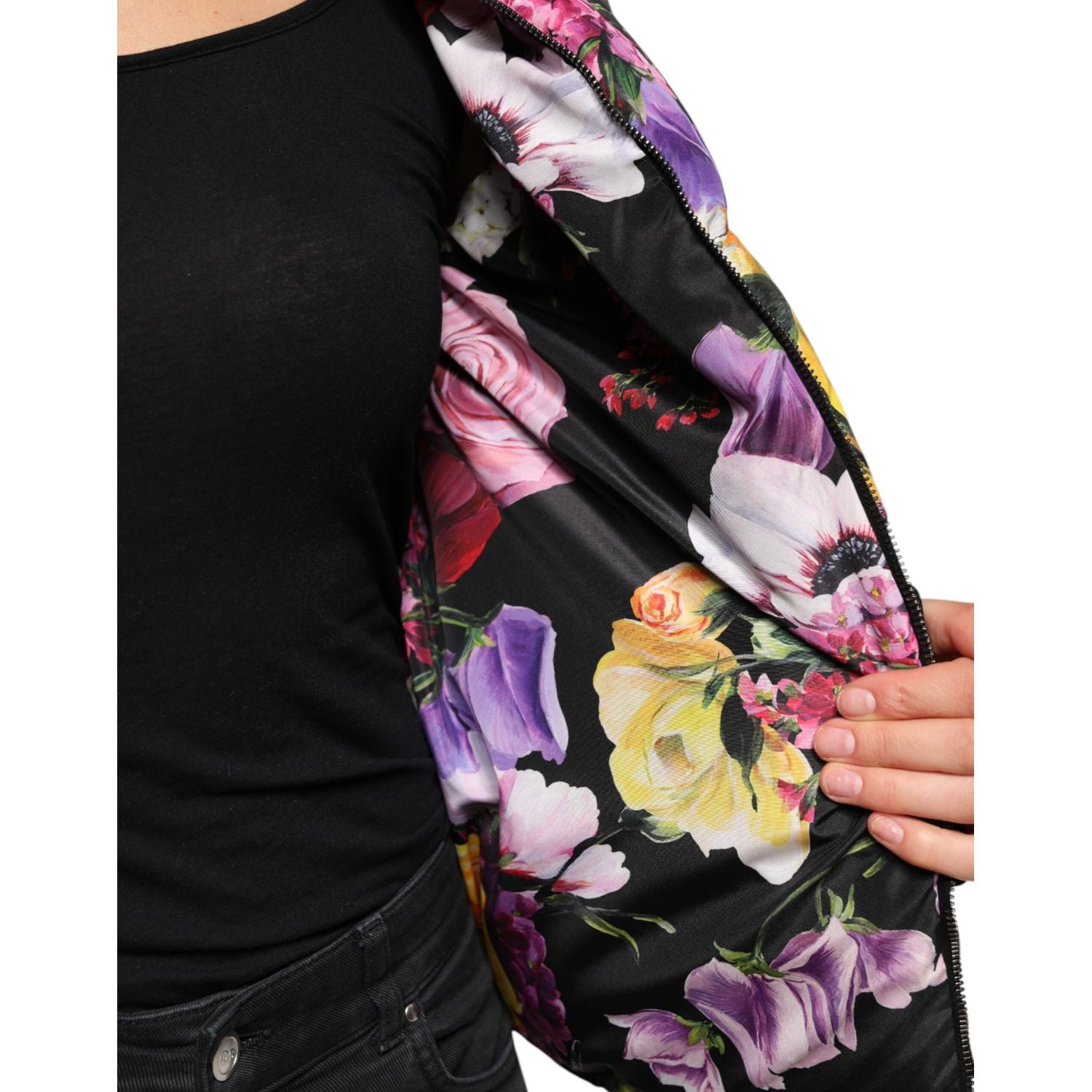 Dolce & Gabbana Multicolor Floral Hooded Puffer Quilted Jacket