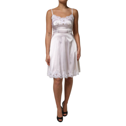 Dolce & Gabbana White Lace Gold DG Logo Silk Dress Sleepwear