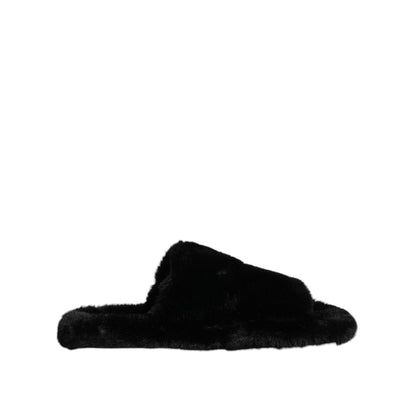 Dolce & Gabbana Black Polyester Velvet Slides Slipper Shoes