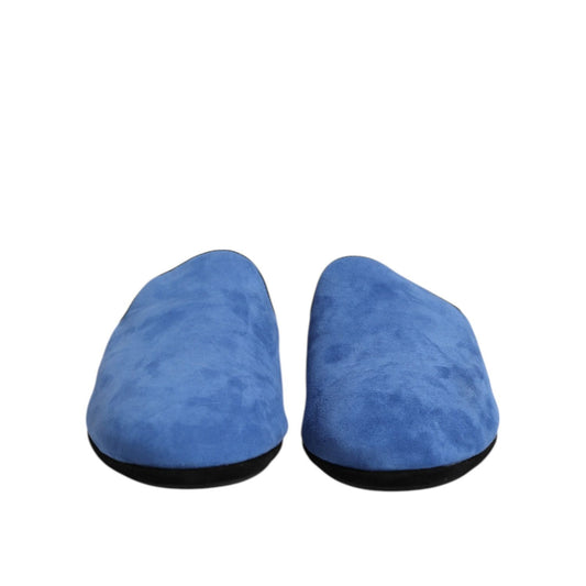 Dolce & Gabbana Blue Suede Capra Slides Flat Slipper Shoes