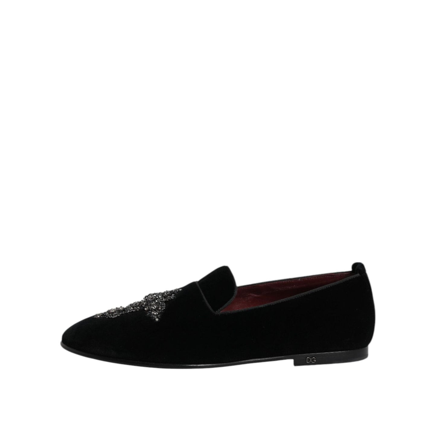Dolce & Gabbana Black Velvet Embellished Loafer Slip On Shoes MV7566-43