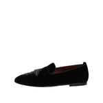 Dolce & Gabbana Black Velvet Embellished Loafer Slip On Shoes MV7566-43