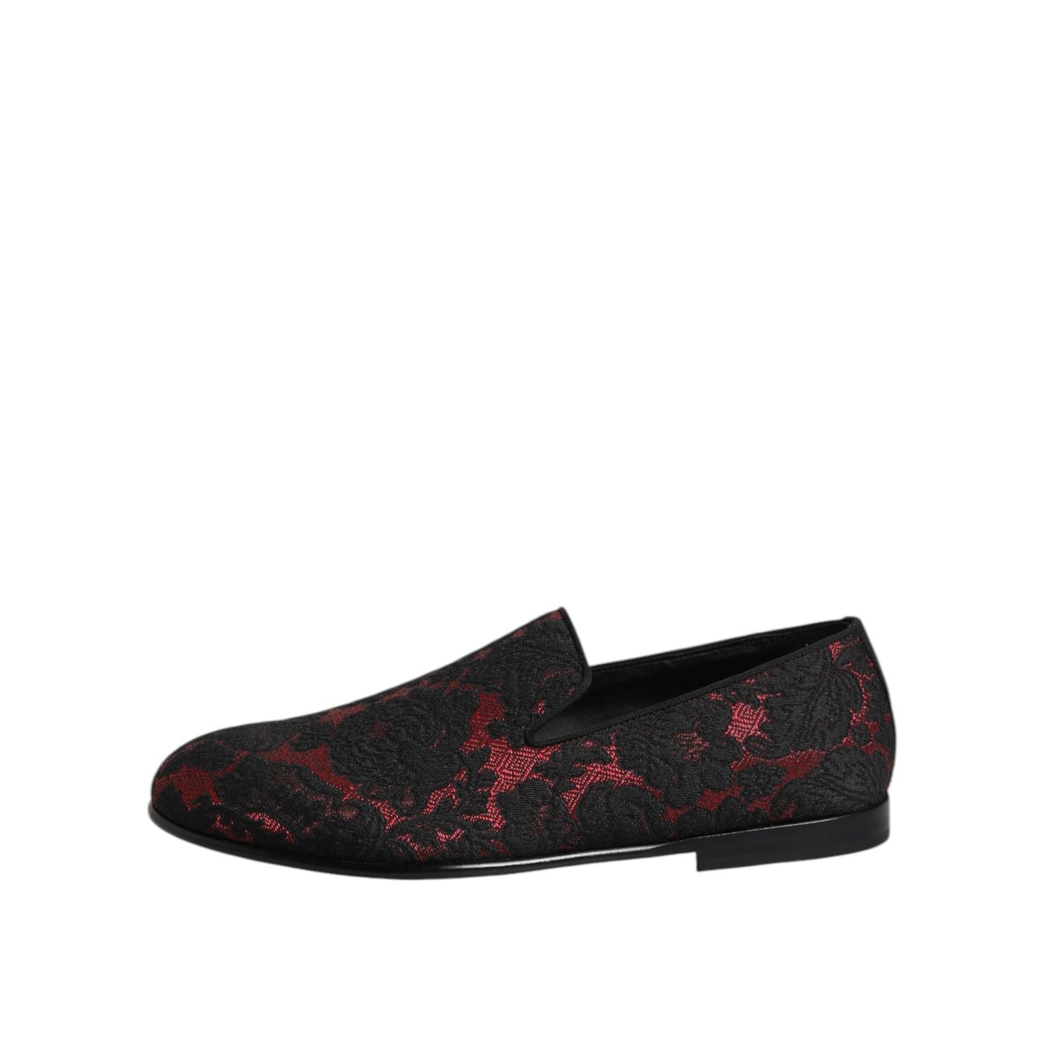 Dolce & Gabbana Red Black Jacquard Slip On Men Loafers Shoes
