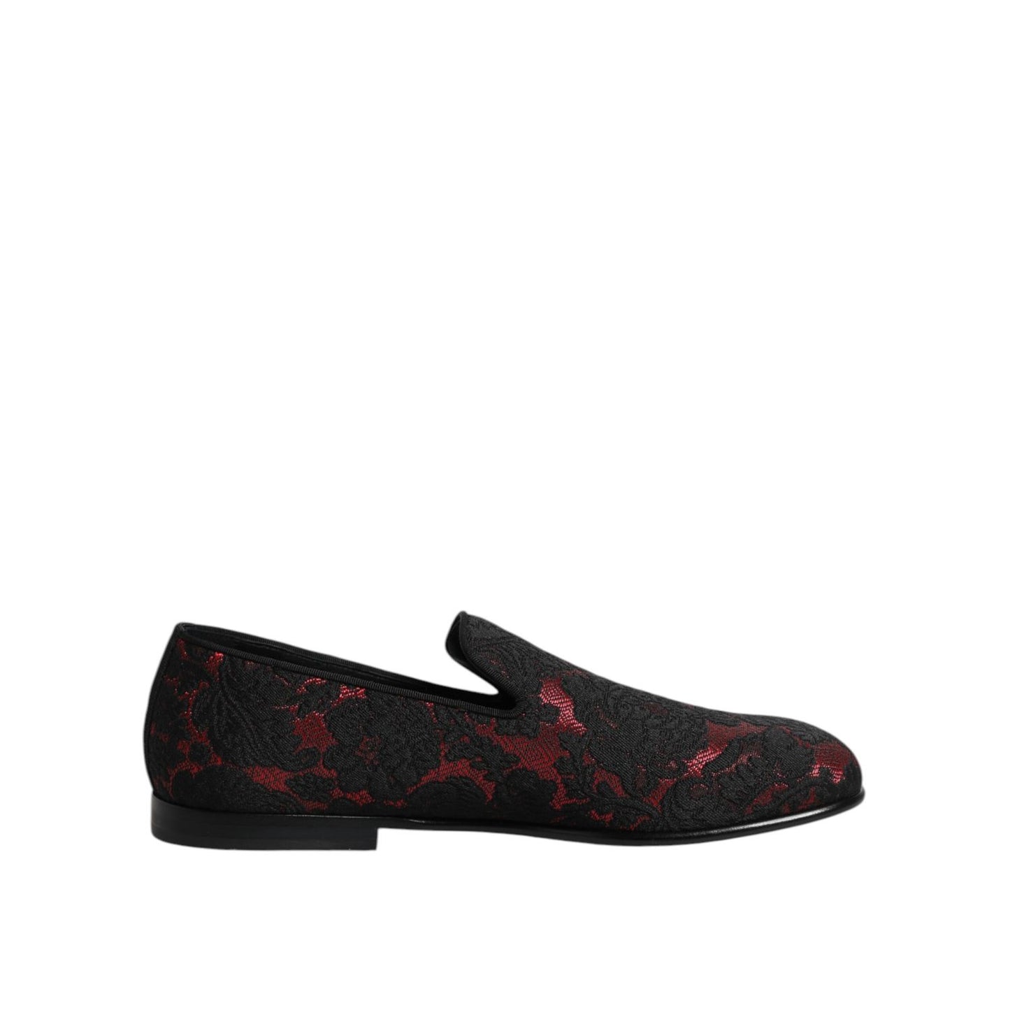 Dolce & Gabbana Red Black Jacquard Slip On Men Loafers Shoes