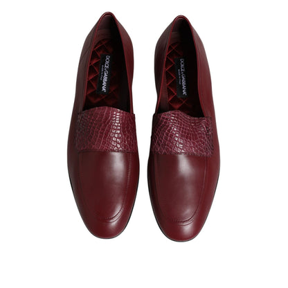 Dolce & Gabbana Burgundy Calfskin Leather Formal Slip On Shoes