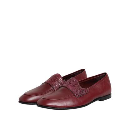 Dolce & Gabbana Burgundy Calfskin Leather Formal Slip On Shoes