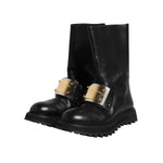 Dolce & Gabbana Black Leather DG Logo Plaque High Boots Shoes