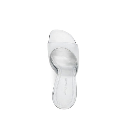Amina Muaddi Silver Calfskin Mules