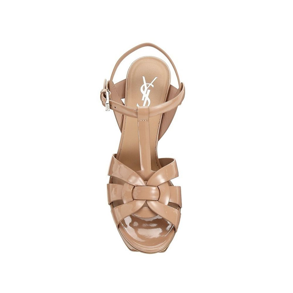 Saint Laurent Beige Calfskin Platform Sandals