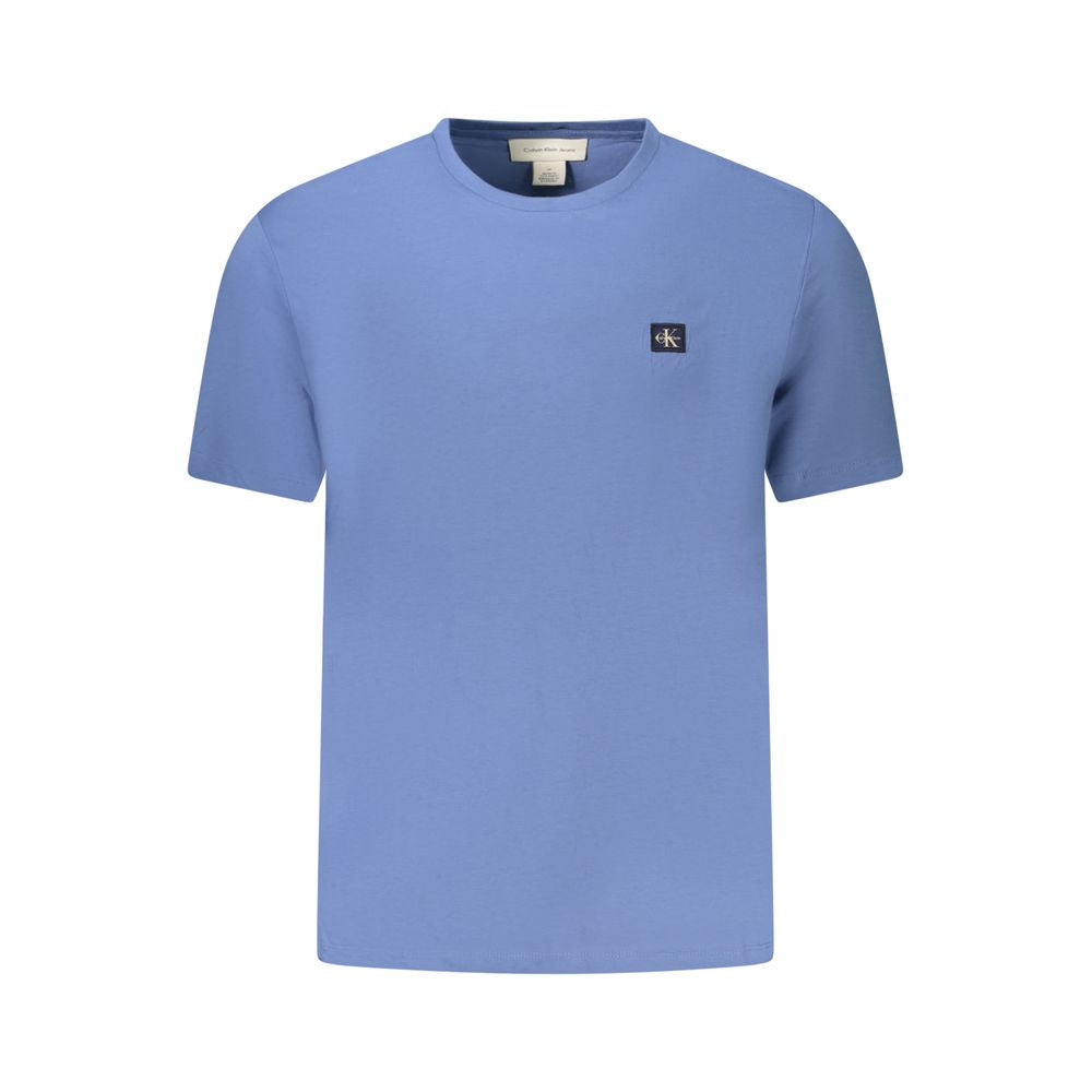Calvin Klein Blue Cotton Men T-Shirt with short sleeves and iconic logo on the front.