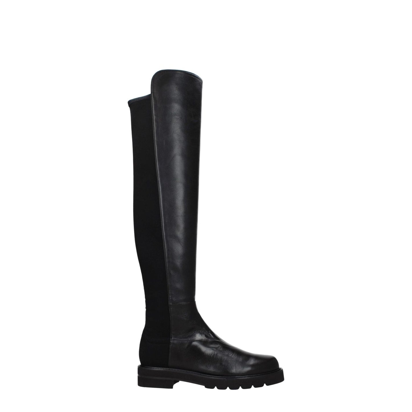 Stuart Weitzman Black Leather Over The Knee boots with aged effect, rubber sole, mid heels, and round toe. MPN: 5050LIFTNSGS0387BLK.