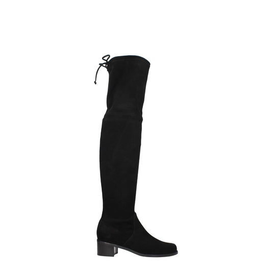 Stuart Weitzman Black Leather Over The Knee boots with round toe and mid heels, featuring vintage suede effect, MPN MIDLANDSUSS5721BLK.