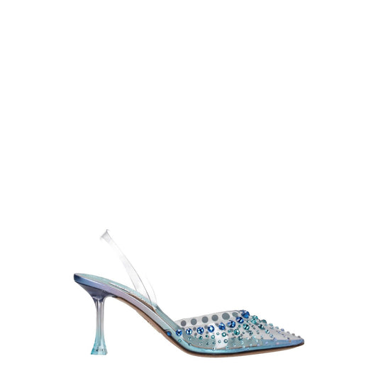 Aquazzura Transparent Pvc Stiletto Heel Sandals with rhinestones and sky-colored details, featuring a pointy toe and mid heels.