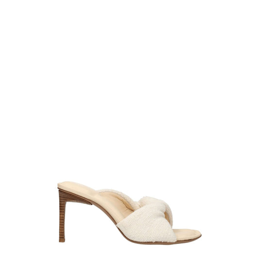 Jacquemus Beige Fabric Stiletto Heel Sandals with open toe and mid heels, made with leather sole, vintage style.