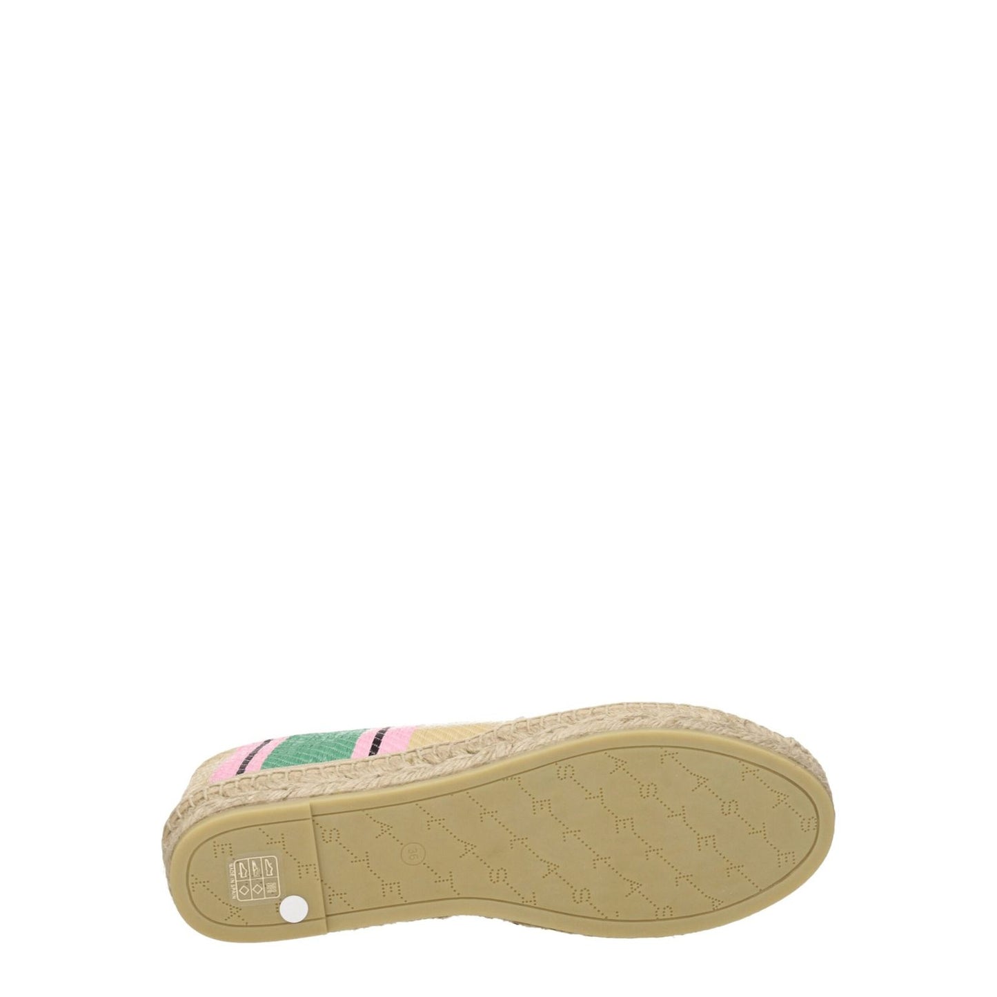 Stella McCartney Multicolor Fabric Espadrilles with logo, side view of sole, rubber sole, casual style, self tie closure.