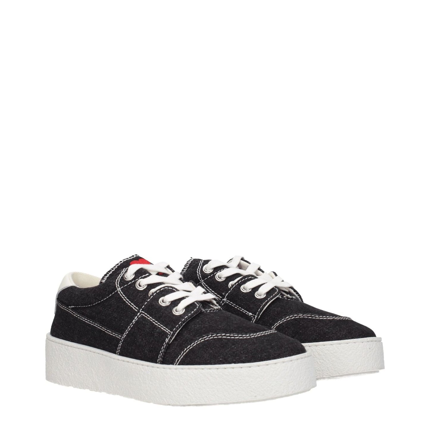 Ami Paris Black Fabric Low Top Sneakers with white sole, lace-up closure, and round toe design.