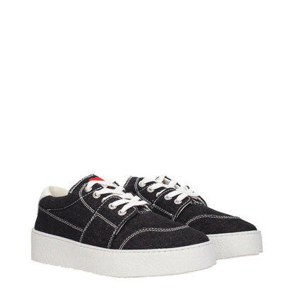 Ami Paris Black Fabric Low Top Sneakers with white sole, lace-up closure, and round toe design.