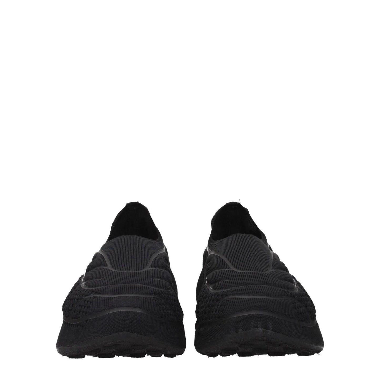 Front view of Givenchy Black Fabric Slip-On Loafers with a round toe and 6 cm mid heel, featuring a side logo. Casual style footwear.