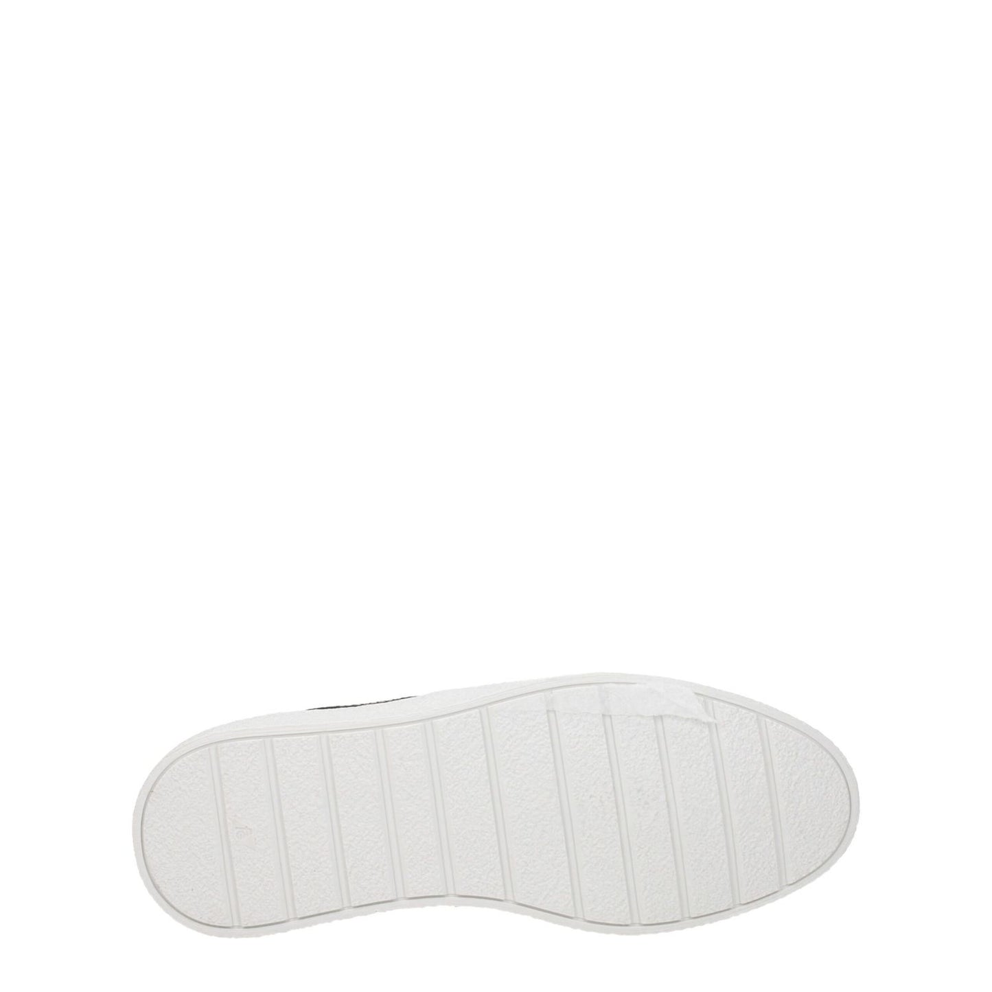 Sole view of Ami Paris Black Fabric Low Top Sneakers with white rubber finish and textured grip