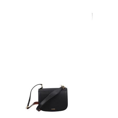 Jil Sander Black Leather Handbag with gold details and removable handle