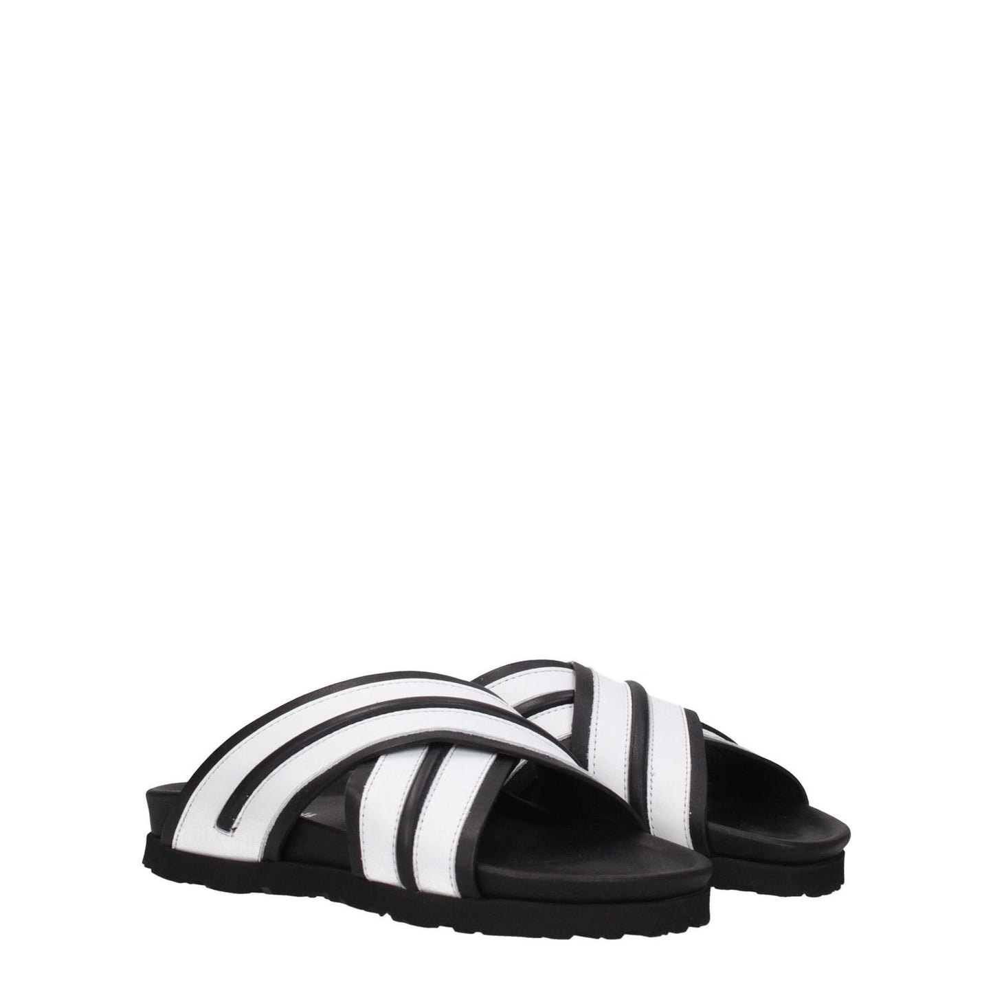 Palm Angels White Leather Slippers, casual open-toe with rubber sole and black accents