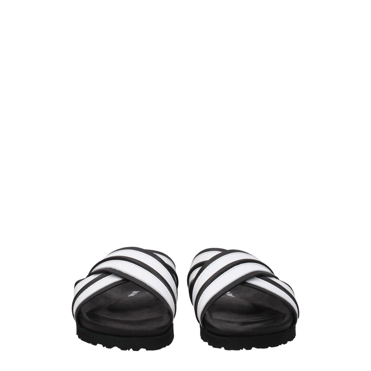 Palm Angels White Leather Slippers with open toe and rubber sole, casual style, black and white design.