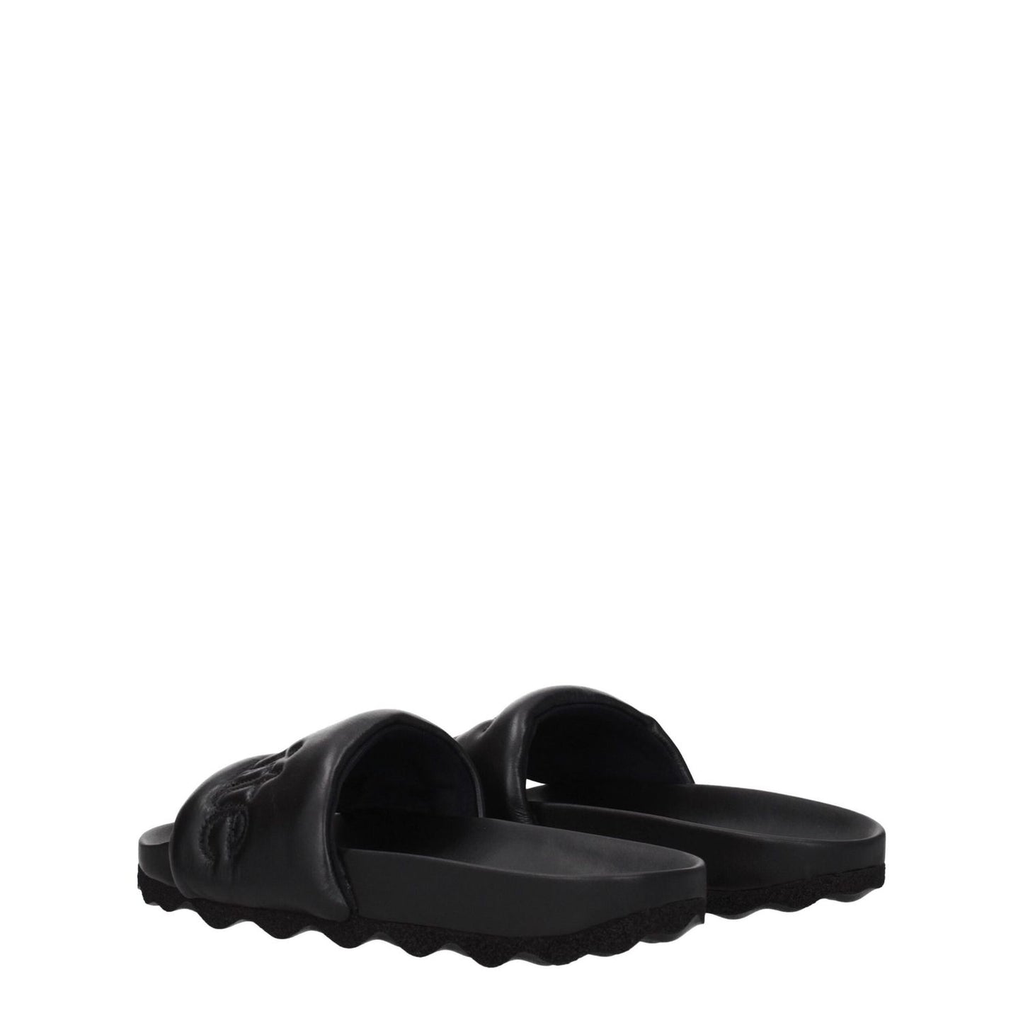 Off-White Black Leather Slippers with logo, casual style, round toe, rubber sole, low heel, MPN OMIT001LEA0011010, new collection not included.