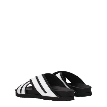 Palm Angels White Leather Slippers with open toe and black rubber sole in casual style.