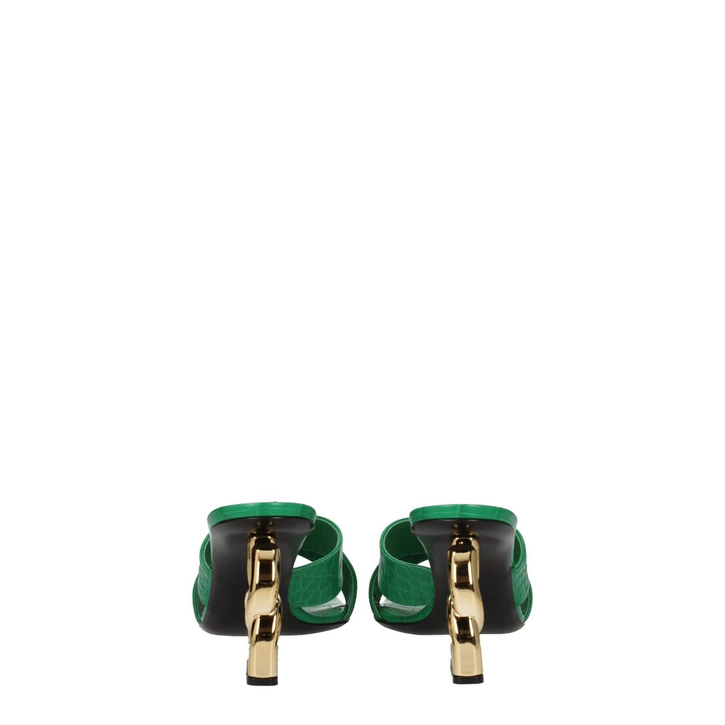 Back view of Dolce & Gabbana Green Leather Flat Sandals with gold mid heels and open toe design.