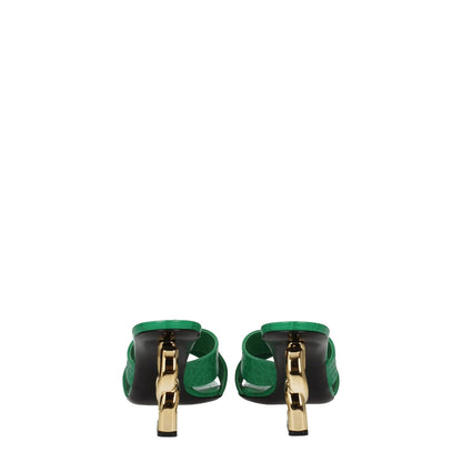 Back view of Dolce & Gabbana Green Leather Flat Sandals with gold mid heels and open toe design.