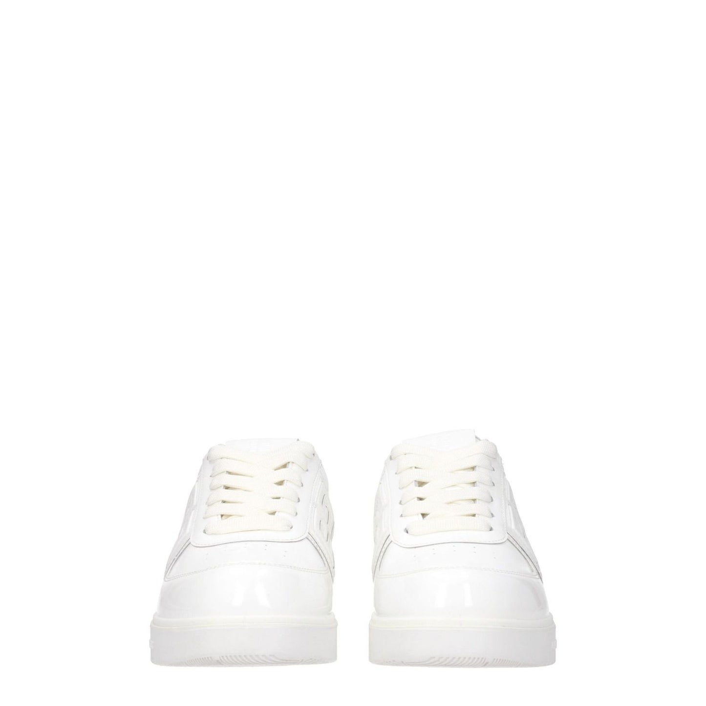 Givenchy White Leather Low Top Sneakers with logos and lace-up closure, featuring a round toe and rubber sole for casual style.