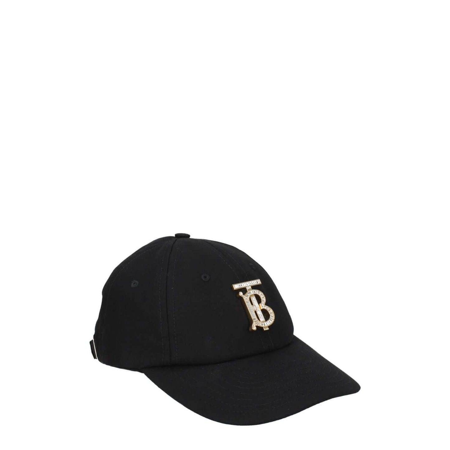 Burberry Black Cotton Cap (Baseball Hat) with front logo and adjustable straps, featuring rhinestones.