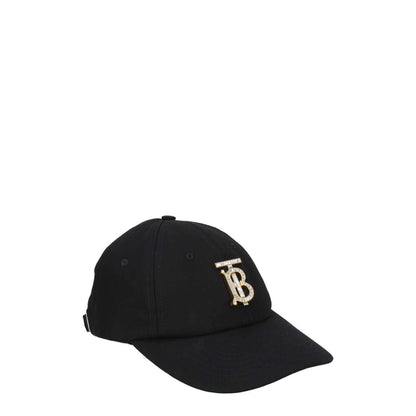 Burberry Black Cotton Cap (Baseball Hat) with front logo and adjustable straps, featuring rhinestones.