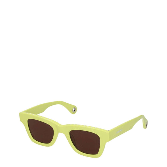 Jacquemus Yellow Acetate Sunglasses with aviator frame and dark lenses, includes protective case.