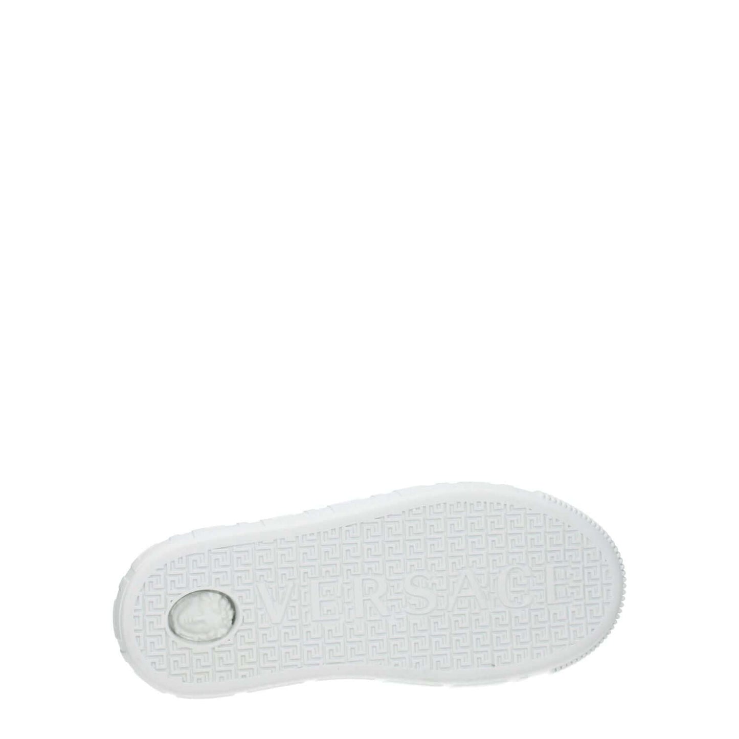 Versace White Leather Low Top Sneakers with rubber sole and brand logo on bottom view