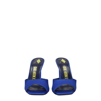 The Attico Blue Satin Stiletto Heel Sandals with rhinestones and open toe, made with satin and leather sole, high heel height of 10 cm.