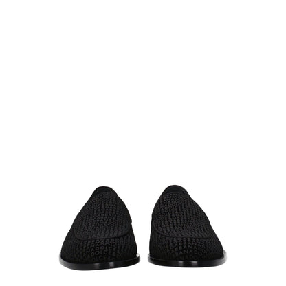 Dolce & Gabbana Black Velvet Slip-On Loafers with logo design, featuring leather sole and round toe for a stylish look.