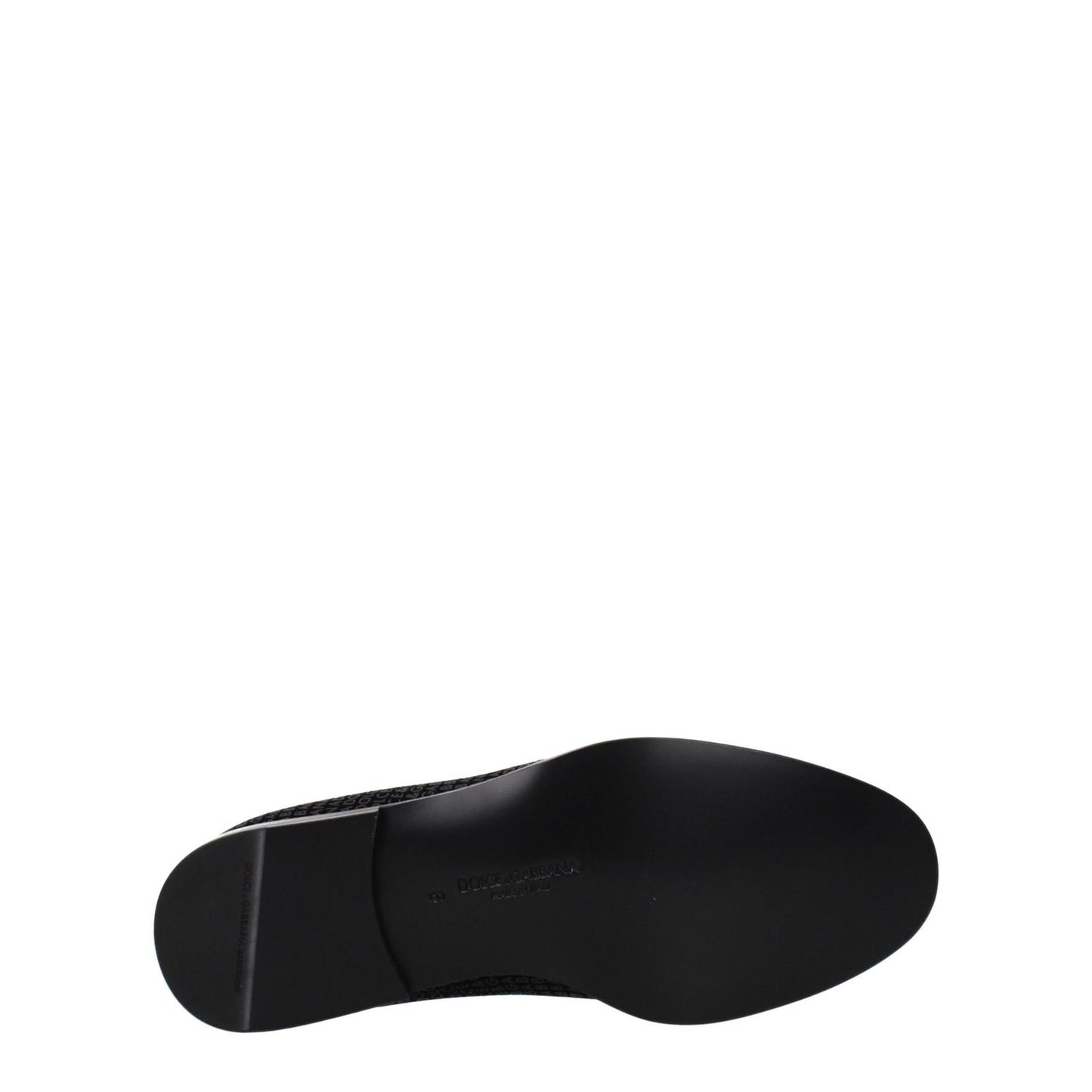 Sole view of Dolce & Gabbana Black Velvet Slip-On Loafers showing leather sole and round toe design.