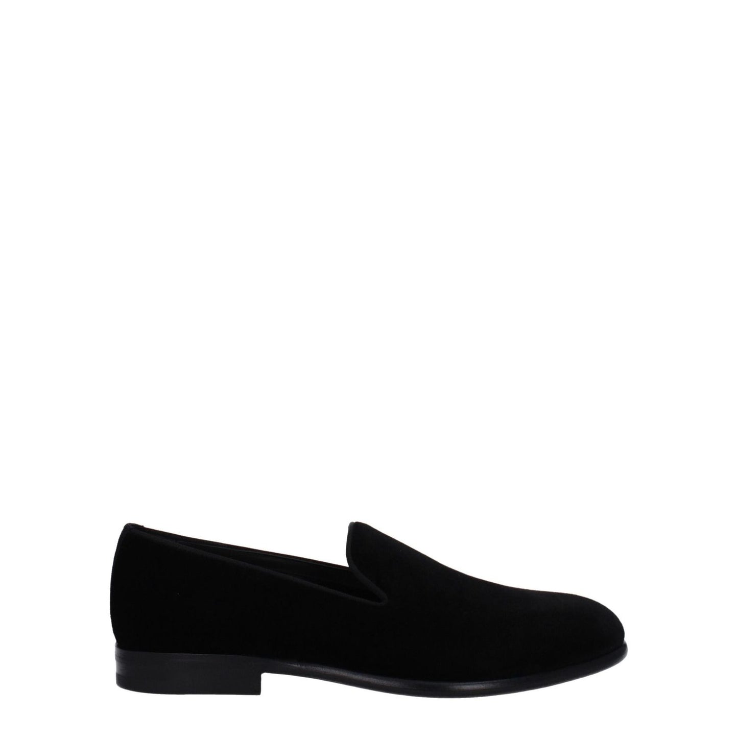 Dolce & Gabbana Black Velvet Slip-On Loafers with leather sole, round toe, and low heel. MPN: A50491A680880999.