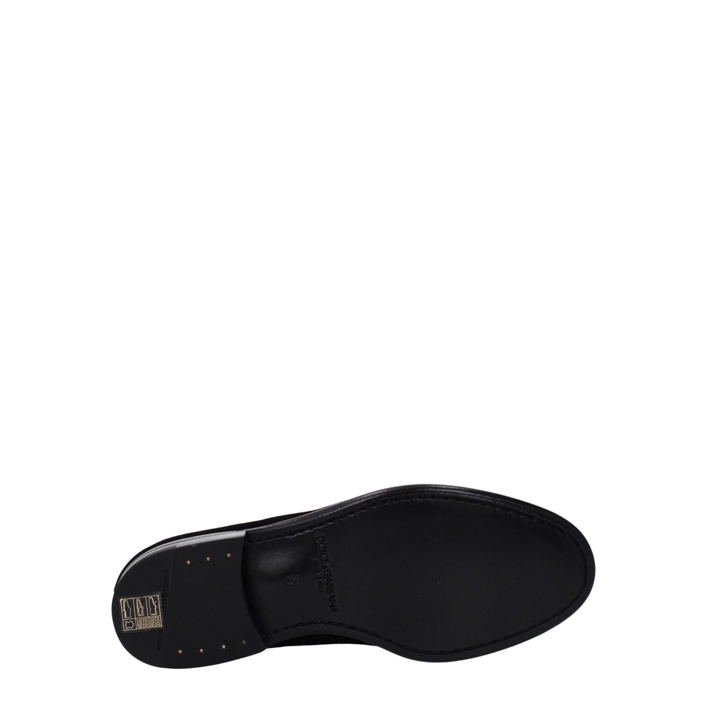 Dolce & Gabbana Black Velvet Slip-On Loafers featuring leather sole, low flat heel, stylish design.