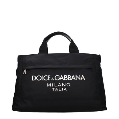 Dolce & Gabbana Black Fabric Luggage And Travel bag with logo, large casual style, features adjustable and removable shoulder straps, zip closure.