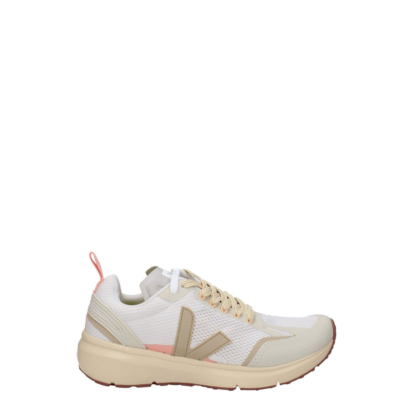 Veja Beige Fabric Athletic Sneakers with side logo, lace-up closure, rubber sole, 4 cm mid heels, almond secondary color.