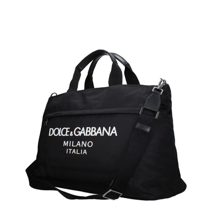 Dolce & Gabbana Black Fabric Luggage And Travel with logo, large casual bag, zip closure, adjustable and removable shoulder strap.