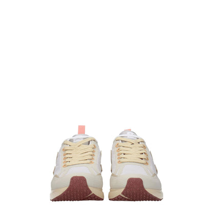 Front view of Veja Beige Fabric Athletic Sneakers with lace-up closure and rubber soles, showcasing the front and side logos.