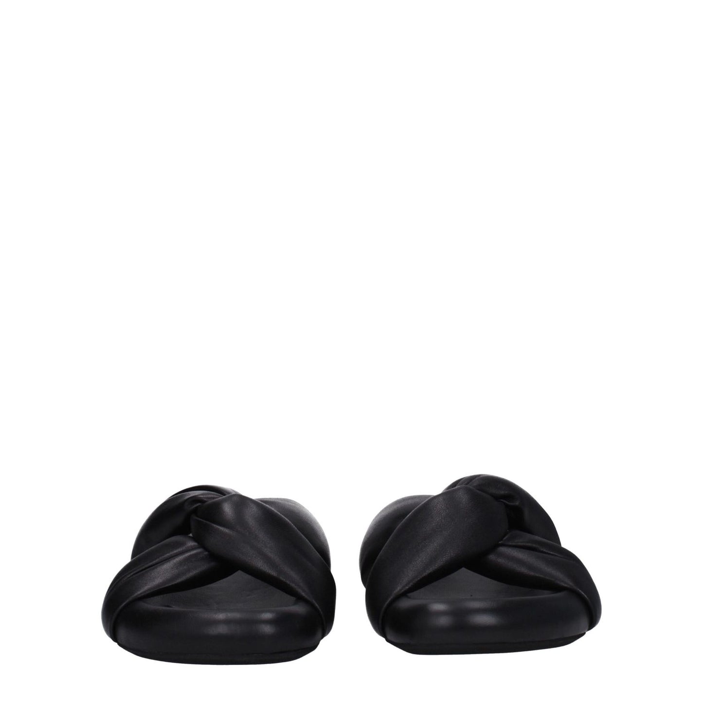 Marni Black Leather Slippers featuring open toe design with side logo and mid heels. Casual style leather slippers with rubber sole.