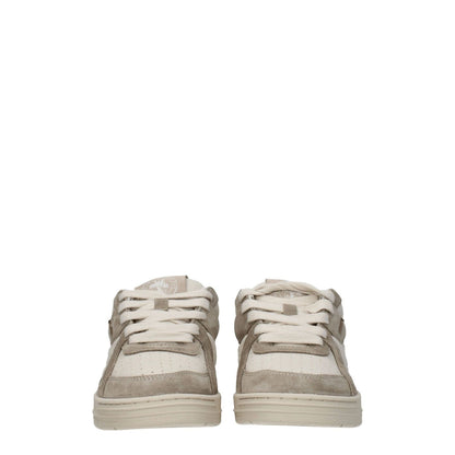 Palm Angels Beige Fabric Low Top Sneakers with lace-up closure and front logo, featuring a suede finish and rubber sole.