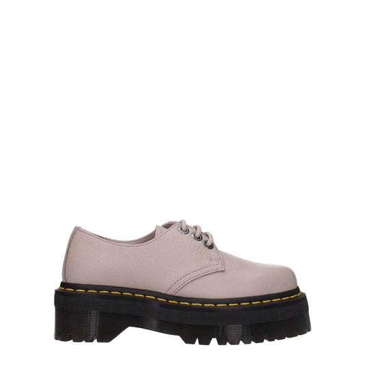 Dr. Martens Gray Leather Oxfords And Derbies, casual lace-up shoes in gray leather with rubber sole and round toe.